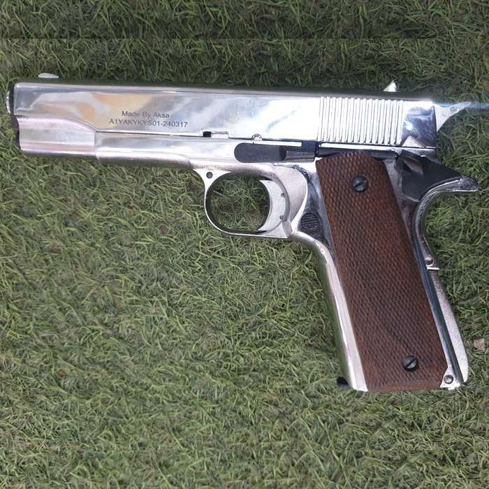 AKSA AK1911 Chrome|Brown Blank/Pepper Gun (Semi Auto|9+1|9mm PAK)