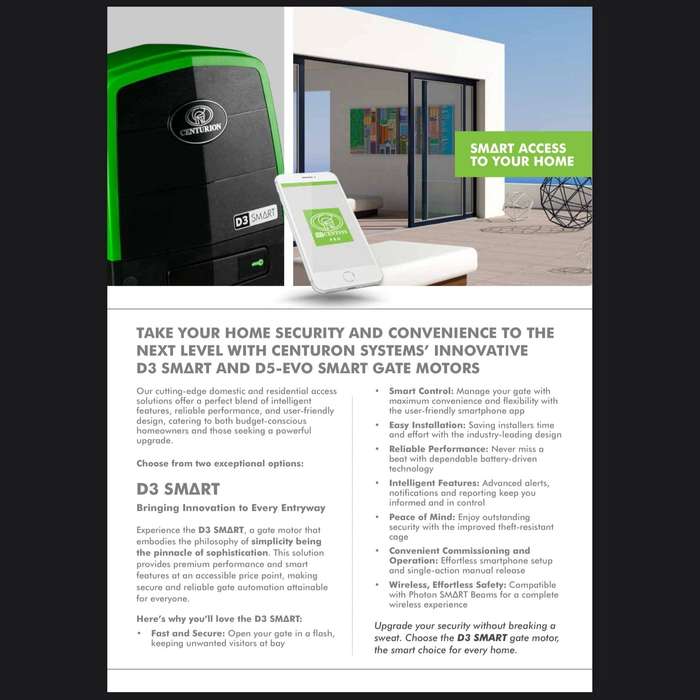 Centurion D3 SMART Sliding Gate Kit with 2x Nova Tx4, 4m Rack & Battery
