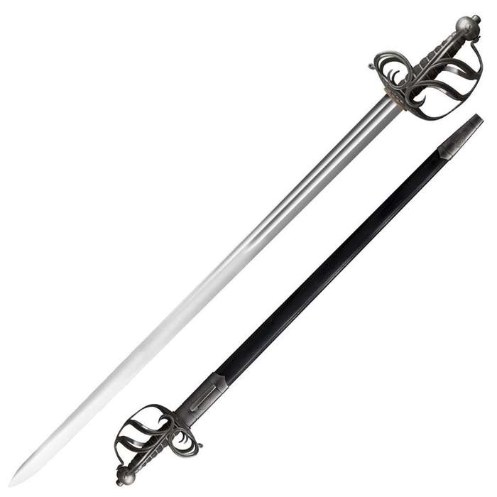 COLD STEEL ENGLISH BACK SWORD 32'' CARBON STEEL BLADE , BLACK LEATHER SCABBARD