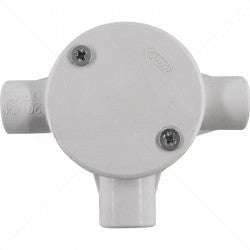 Conduit PVC - 20mm 3-Way Box with Lid and Screws Part No: CA12