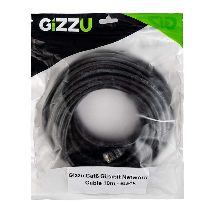 Gizzu Cat6 UTP Fly Lead Ethernet Network Cable 10m  Black - High-Speed Networking Solution