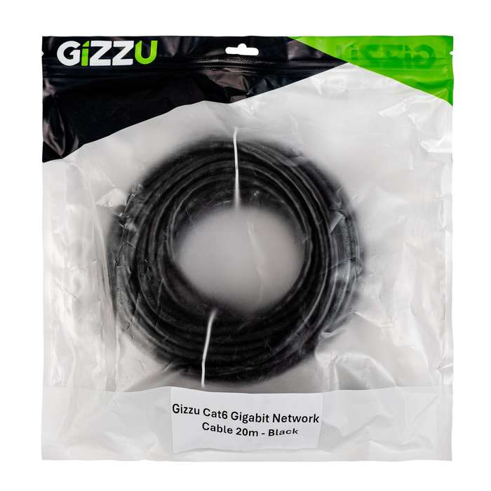 Gizzu Cat6 UTP Fly Lead Ethernet Network Cable 20m  High-Speed Black Connectivity Solution