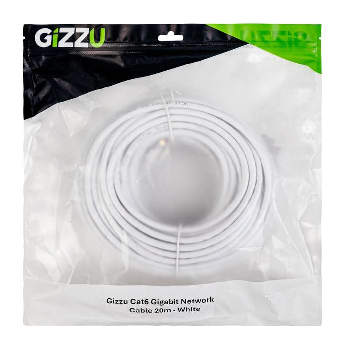 Gizzu Cat6 UTP Fly Lead Ethernet Network Cable 20m  High-Speed White Connectivity Solution