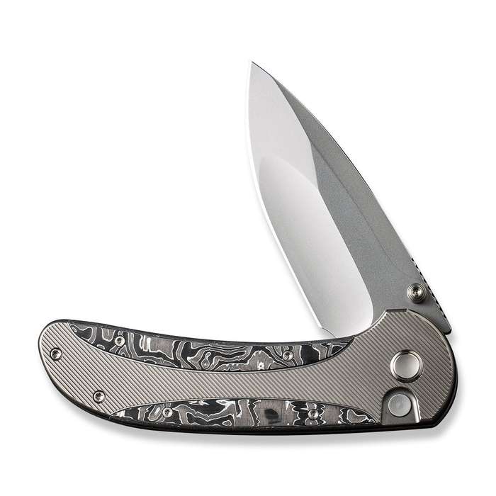 WEKNIFE Zizzit Flipper & Thumb Stud & Button Lock Knife Titanium & Carbon Fiber Handle (3.8" CPM ...