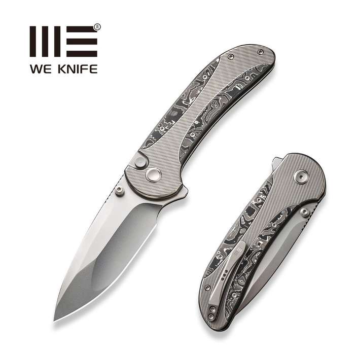 WEKNIFE Zizzit Flipper & Thumb Stud & Button Lock Knife Titanium & Carbon Fiber Handle (3.8" CPM ...