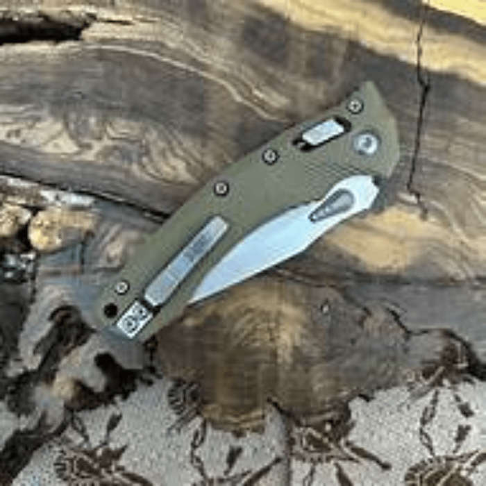 Microtech MSI® S/E Fluted G-10 OD Green Stonewash Partial Serrated  210-11FLGTOD