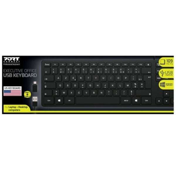 Port Connect Office Executive Low Profile 109key Wired Keyboard  Black