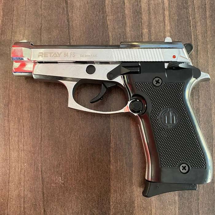 Retay 84 FS Shiny Chrome Blank/Pepper Gun (Semi Auto|7+1|9mm PAK)