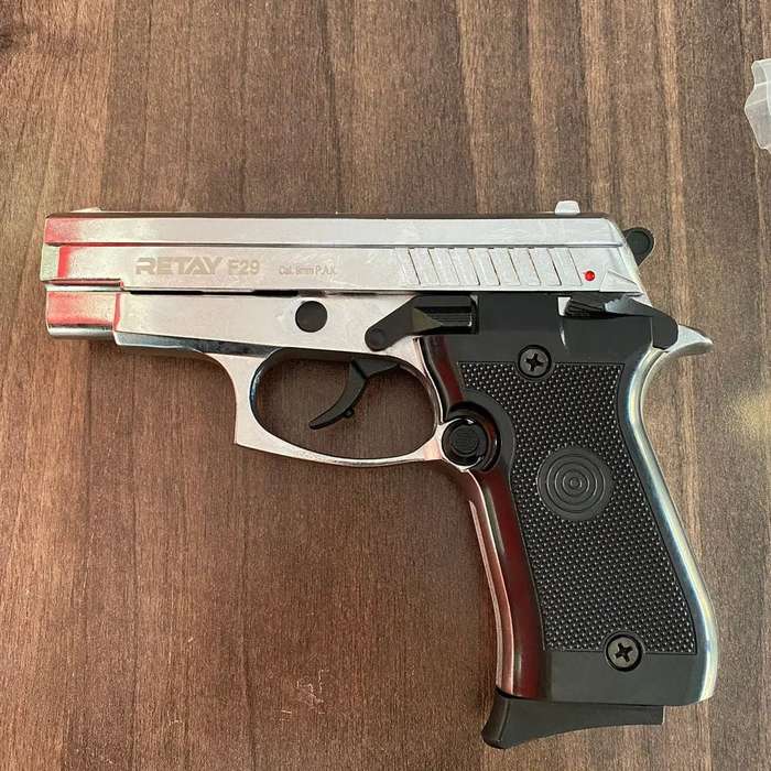 Retay F29 Shiny Chrome Blank/Pepper Gun (Semi Auto|7+1|9mm PAK)
