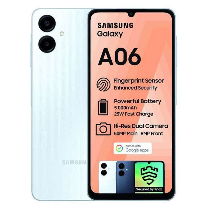 Samsung Galaxy A06 4GB-64GB Smartphone in Light Blue  Affordable & Stylish
