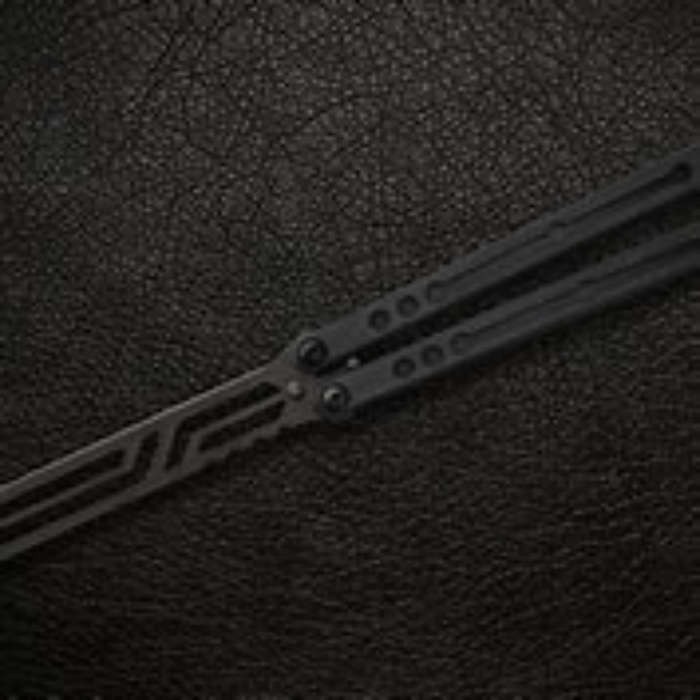 SQUID INDUSTRIES NAUTILUS IWHITE INKED BLACK BUTTERFLY KNIFE
