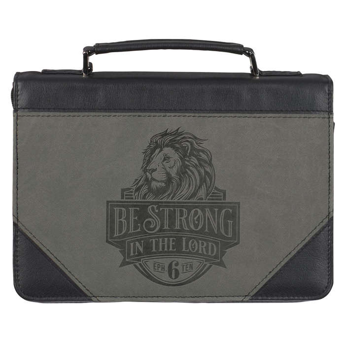 Be Strong in the Lord Grey and Black Faux Leather Bible Bag (Copy)