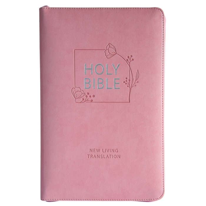 NLT Pink Faux Leather Standard Bible Thumb Indexed With Zip