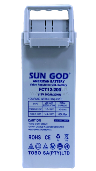 Gel Battery 200 Ah 12v Slim Line Sun God American Deep Cycle Gel Battery