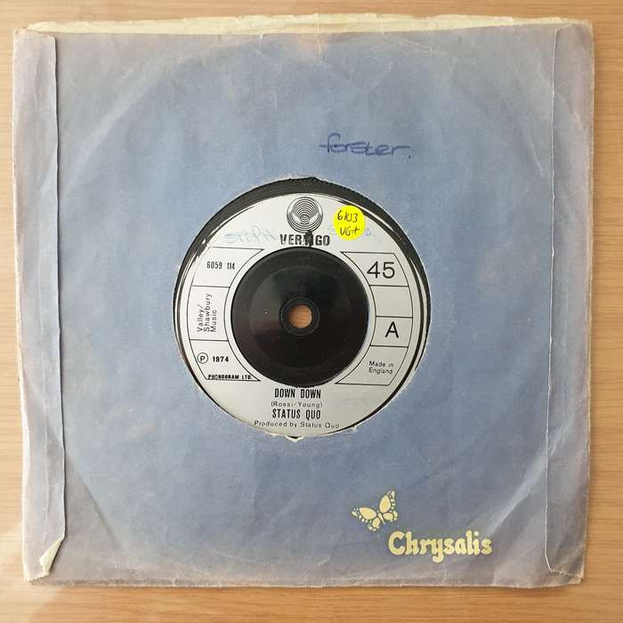 Status Quo  Down, Down - Vinyl 7" Record - Very-Good+ Quality (VG+) (Aryeh)