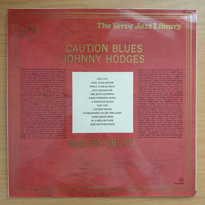 Johnny Hodges - Caution Blues - Vinyl LP Record - Very-Good+ Quality (VG+) (verygoodplus)