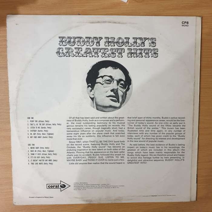 Buddy Hollys Greatest Hits - Vinyl LP Record - Very-Good Quality (VG) (verry)