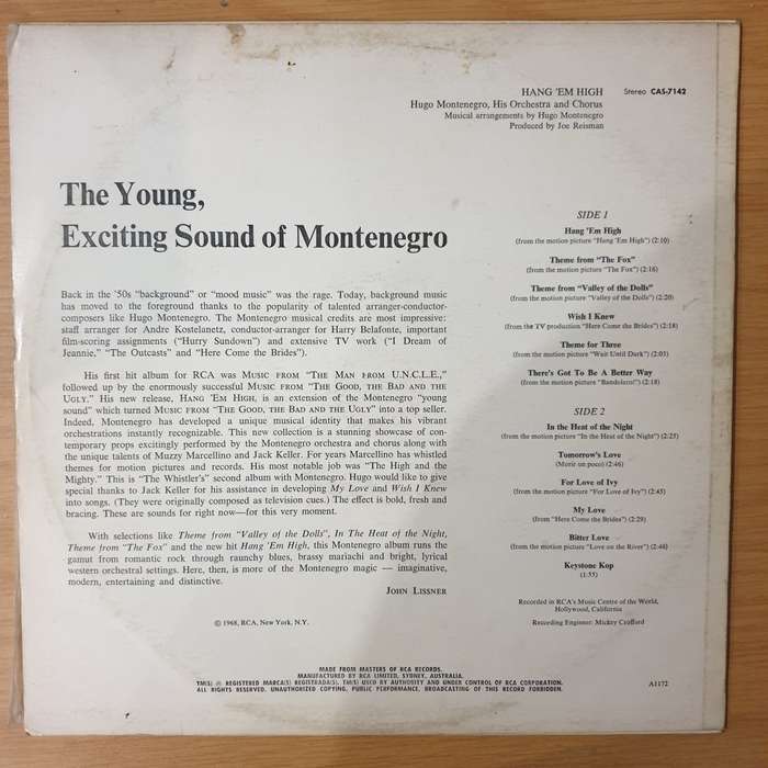 Hugo Montenegro And His Orchestra And Chorus  Hang 'Em High - Vinyl LP Record - Very-Good+ Qua...