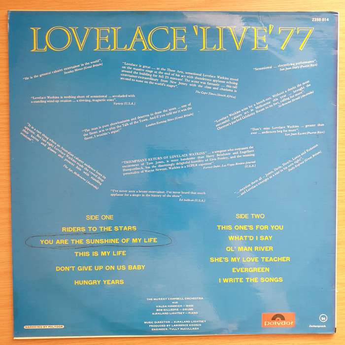 Lovelace Watkins  Lovelace 'Live' 77  Vinyl LP Record - Very-Good+ Quality (VG+) (verygoodp...