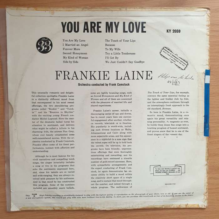 Frankie Lane - You Are My Love  Vinyl LP Record - Very-Good+ Quality (VG+) (verygoodplus)