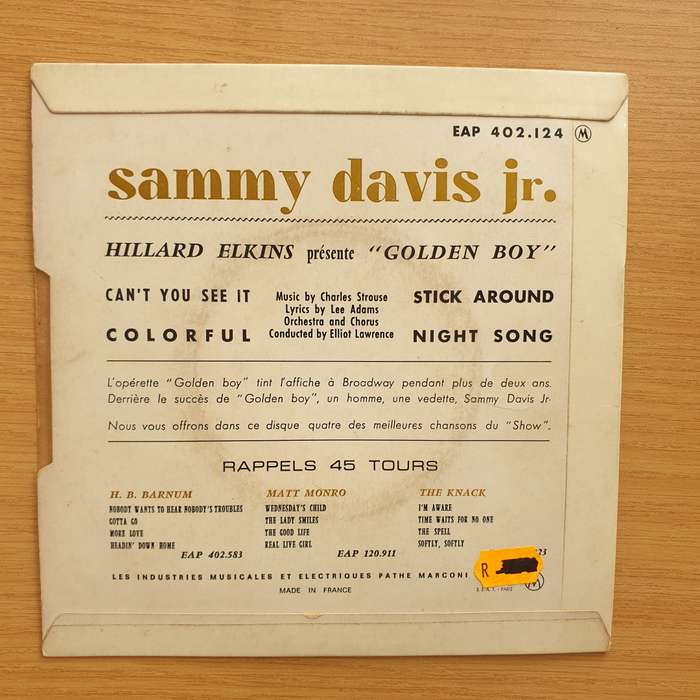 Sammy Davis  Golden Boy - Vinyl 7" Record - Very-Good+ Quality (VG+) (verygoodplus7)