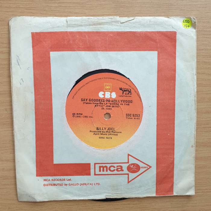 Billy Joel  Say Goodbye To Hollywood - Vinyl 7" Record - Very-Good+ Quality (VG+) (verygoodplus7)