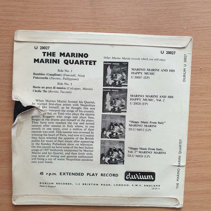 The Marino Marini Quartet  Guaglione - Vinyl 7" Record - Very-Good+ Quality (VG+) (verygoodplus7)