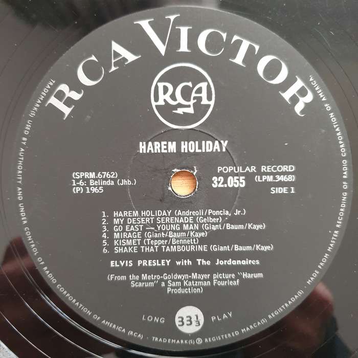 Elvis With The Jordanaires  Harem Holiday - Vinyl LP Record - Very-Good Quality (VG) (verry)