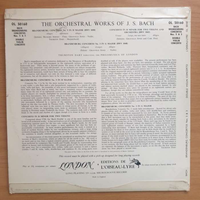 J.S. Bach - Philomusica Of London, Thurston Dart  The Orchestral Works Of J. S. Bach  Vinyl...