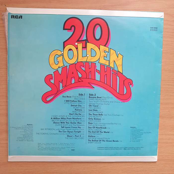 20 Golden Smash Hits  Vinyl LP Record - Very-Good+ Quality (VG+) (verygoodplus)