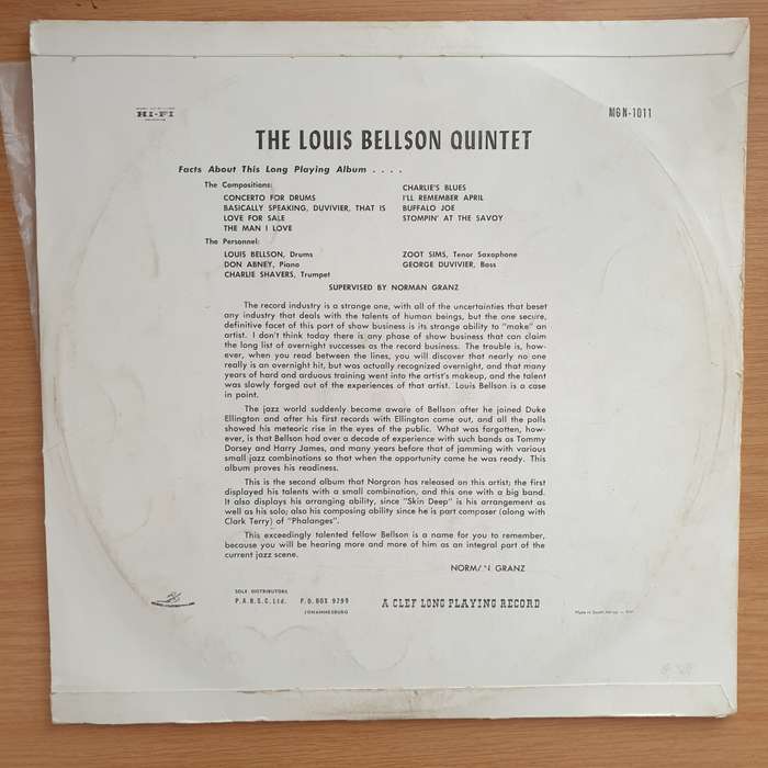 The Louis Bellson Quintet  Louis Bellson - Vinyl LP Record - Very-Good+ Quality (VG+)