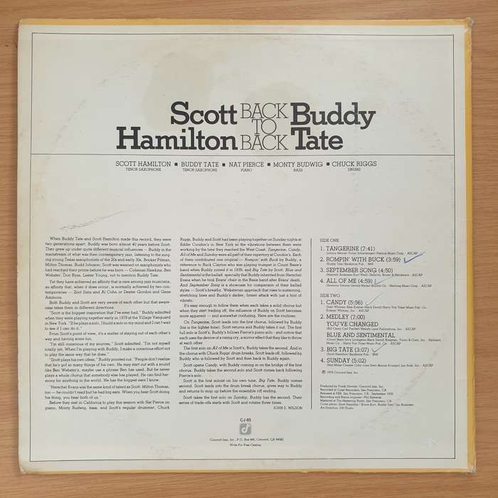 Scott Hamilton, Buddy Tate  Back To Back - Vinyl LP Record - Very-Good Quality (VG) (verry)