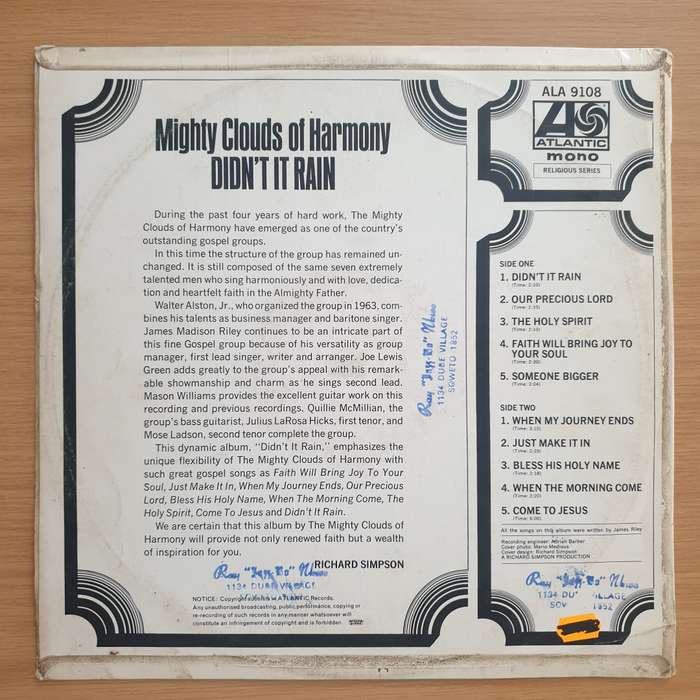 Mighty Clouds Of Harmony  Didn't It Rain - Vinyl LP Record - Very-Good Quality (VG) (vgood)