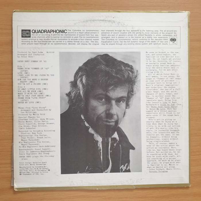 Peter Nero  Summer Of '42 - Quadraphonic - Vinyl LP Record - Very-Good+ Quality (VG+) (verygoo...