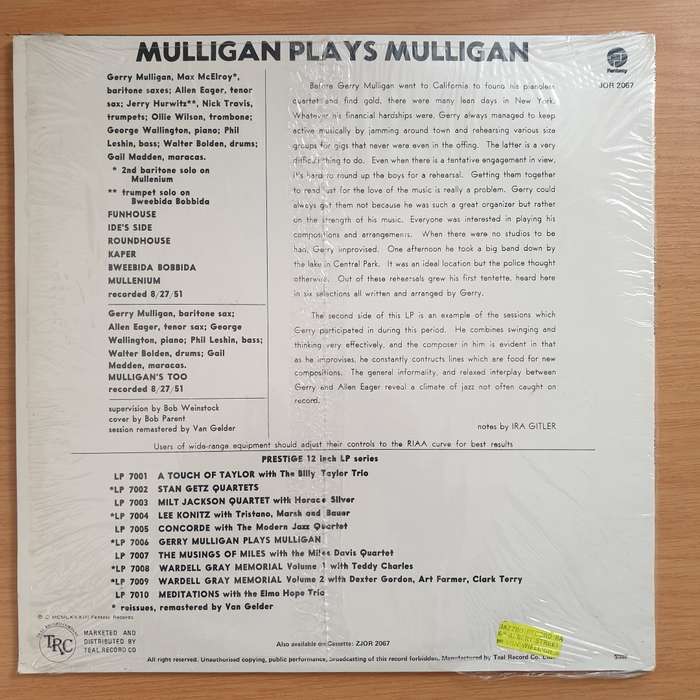 Gerry Mulligan  Mulligan Plays Mulligan  Vinyl LP Record - Very-Good+ Quality (VG+) (verygo...