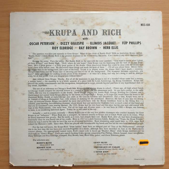 Gene Krupa And Buddy Rich  Krupa And Rich  Vinyl LP Record - Very-Good Quality (VG) (verry)