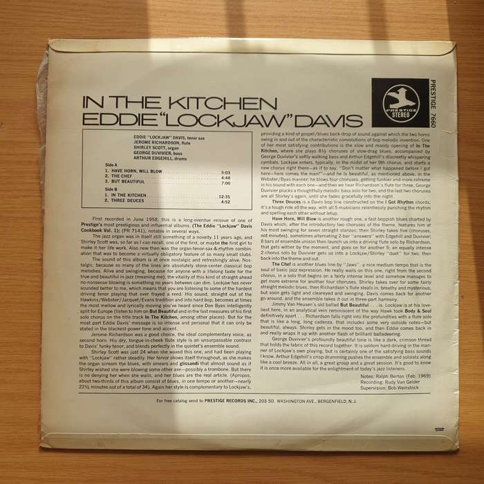 Eddie "Lockjaw" Davis  In The Kitchen  Vinyl LP Record - Very-Good Quality (VG) (verry)