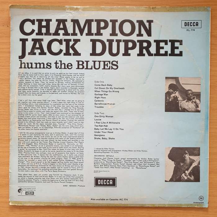 Champion Jack Dupree  Hums The Blues - Vinyl LP Record - Very-Good Quality (VG) (verry)