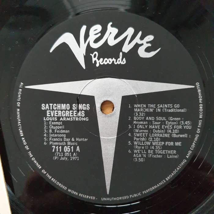 Louis Armstrong  Satchmo Sings Evergreens  Vinyl LP Record - Very-Good+ Quality (VG+)