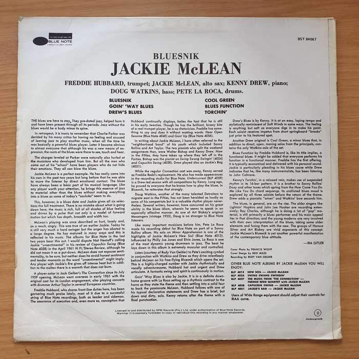 Jackie McLean  Bluesnik - Vinyl LP Record - Very-Good Quality (VG) (verry)