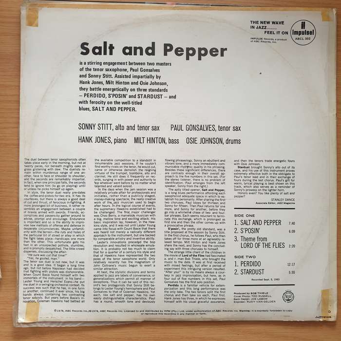 Sonny Stitt And Paul Gonsalves  Salt And Pepper  Vinyl LP Record - Very-Good+ Quality (VG+)...