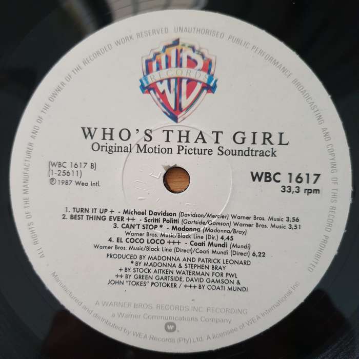 Madonna  Who's That Girl (Original Motion Picture Soundtrack) - Vinyl LP Record - Very-Good...