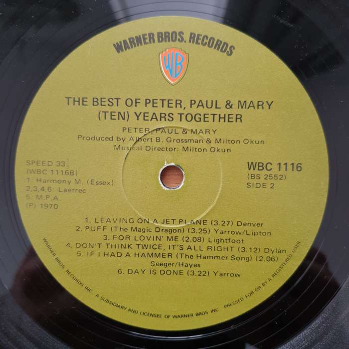 The Best Of Peter Paul and Mary - Ten Years Together - Vinyl LP Record - Very-Good+ Quality (VG+)...