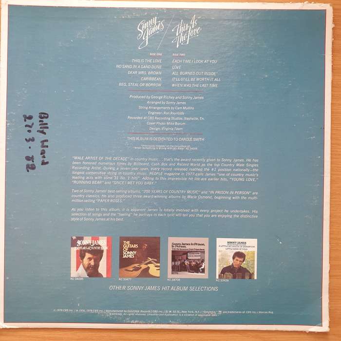 Sonny James  This Is The Love - Vinyl LP Record - Very-Good+ Quality (VG+) (verygoodplus)