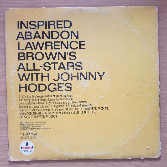 Lawrence Brown's All-Stars With Johnny Hodges  Inspired Abandon (AS89) - Vinyl LP Record - Goo...