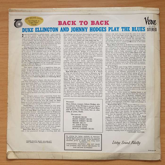 Back To Back - Duke Ellington And Johnny Hodges Play The Blues - Vinyl LP Record - Good+ Quality ...