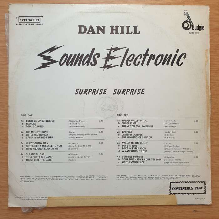 Dan Hill - Sounds Electronic - Surprise - Vinyl LP Record - Opened  - Very-Good+ Quality (VG+)