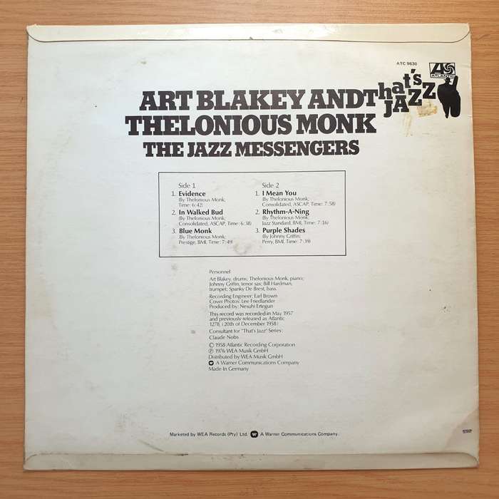 Art Blakey and Thelonious Monk -  The Jazz Messengers - That's Jazz  Vinyl LP Record - Very...
