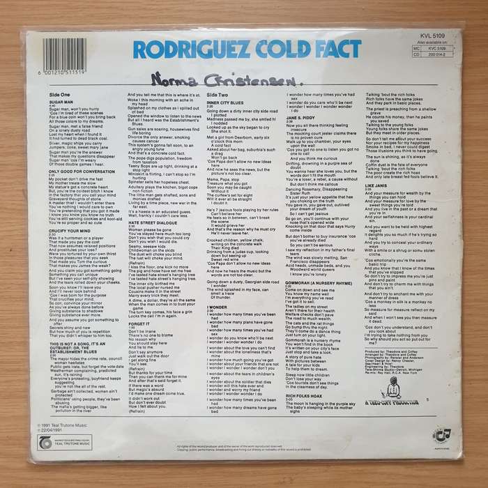 Rodriguez  Cold Fact (1974)  Vinyl LP Record - Very-Good Quality (VG)  (verry)