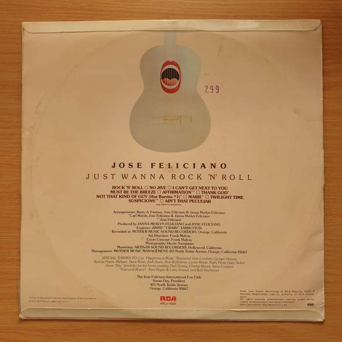Jose Feliciano  Just Wanna Rock 'N' Roll - Vinyl LP Record - Very-Good+ Quality (VG+) (verygoo...